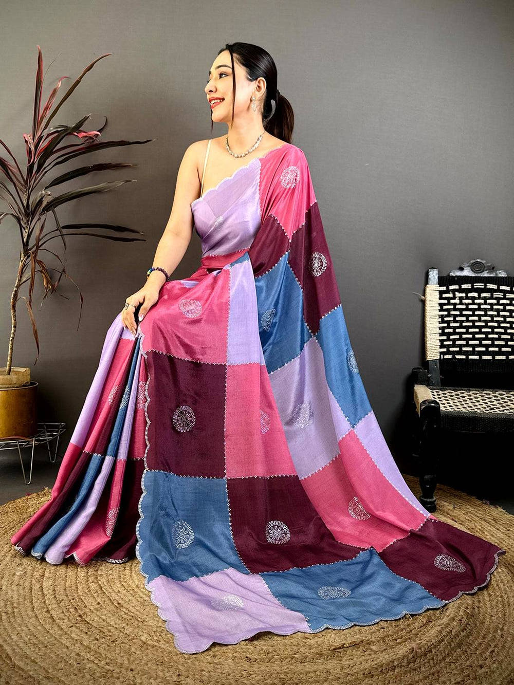 Classic Multi Colour Printed Chinnon Chiffon Saree