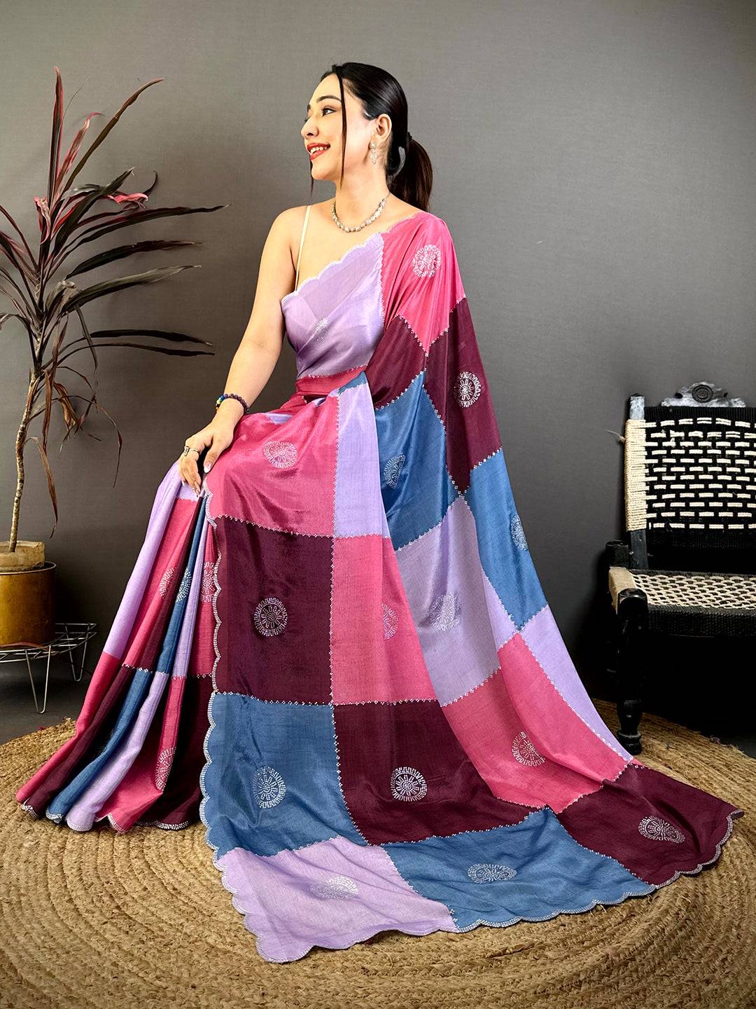 Classic Multi Colour Printed Chinnon Chiffon Saree