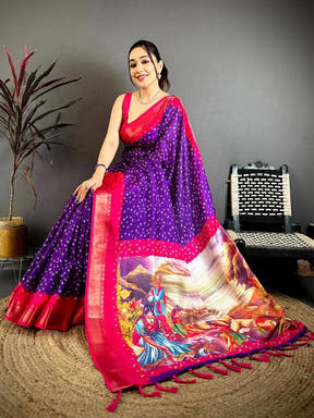 Purple Bandhej Fusion Dola Print Saree