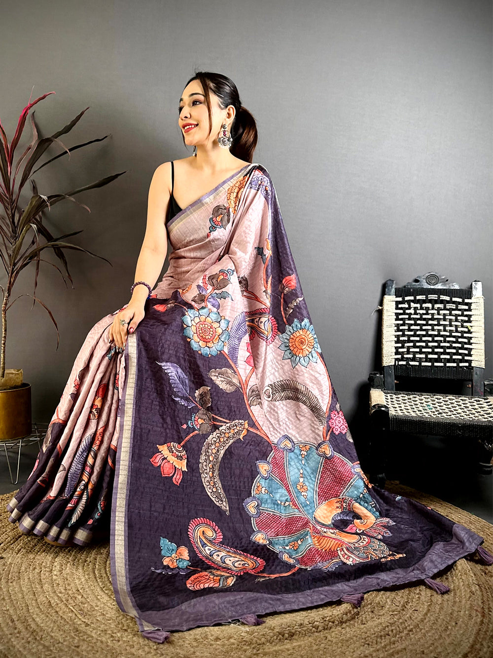 Elegance Soft Tussar Kalamkari Saree