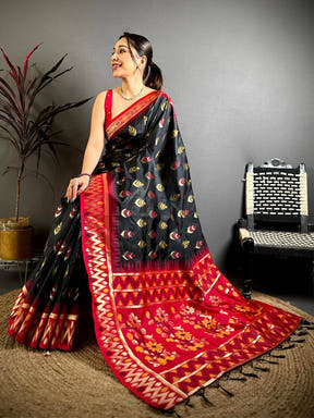 Black Ikkat Minakari Soft Silk Saree


