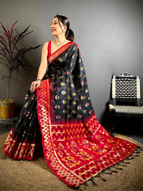 Black Ikkat Minakari Soft Silk Saree


