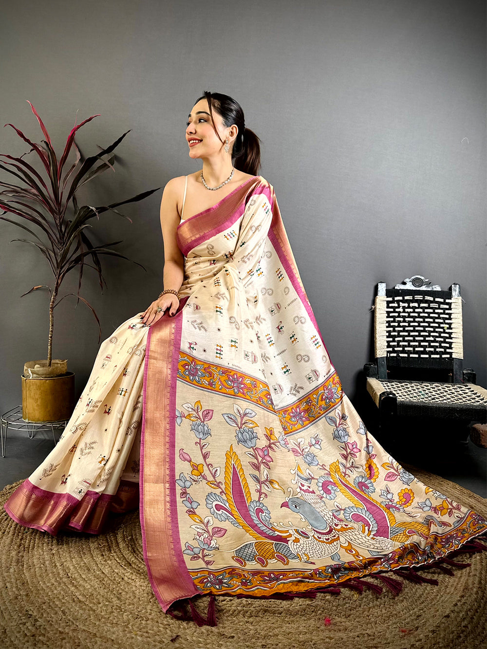 Pink Soft Dola Silk Warli Print Saree