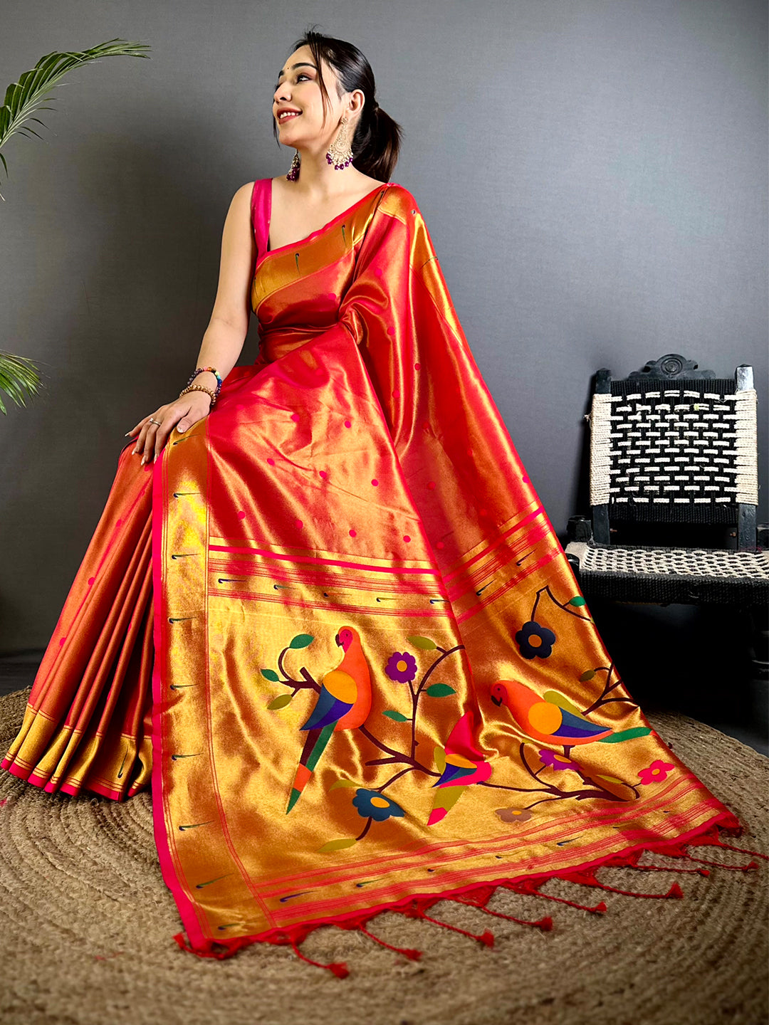 Red Glass Tissue Yevla Paithani Saree