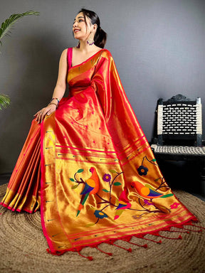 Red Glass Tissue Yevla Paithani Saree