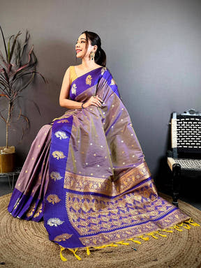 Classic Gold Silver Zari Rettapatta Border Saree