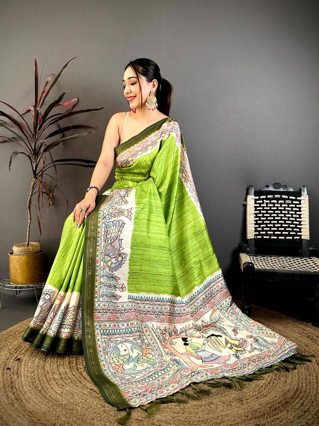 Opulent Madhubani Print Soft Silk Saree