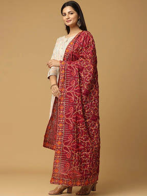 Side view of Wine Poly Chiffon Pashmina Dupatta