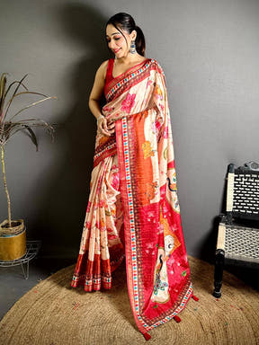 Stylish Ghicha Silk Printed Tussar Saree