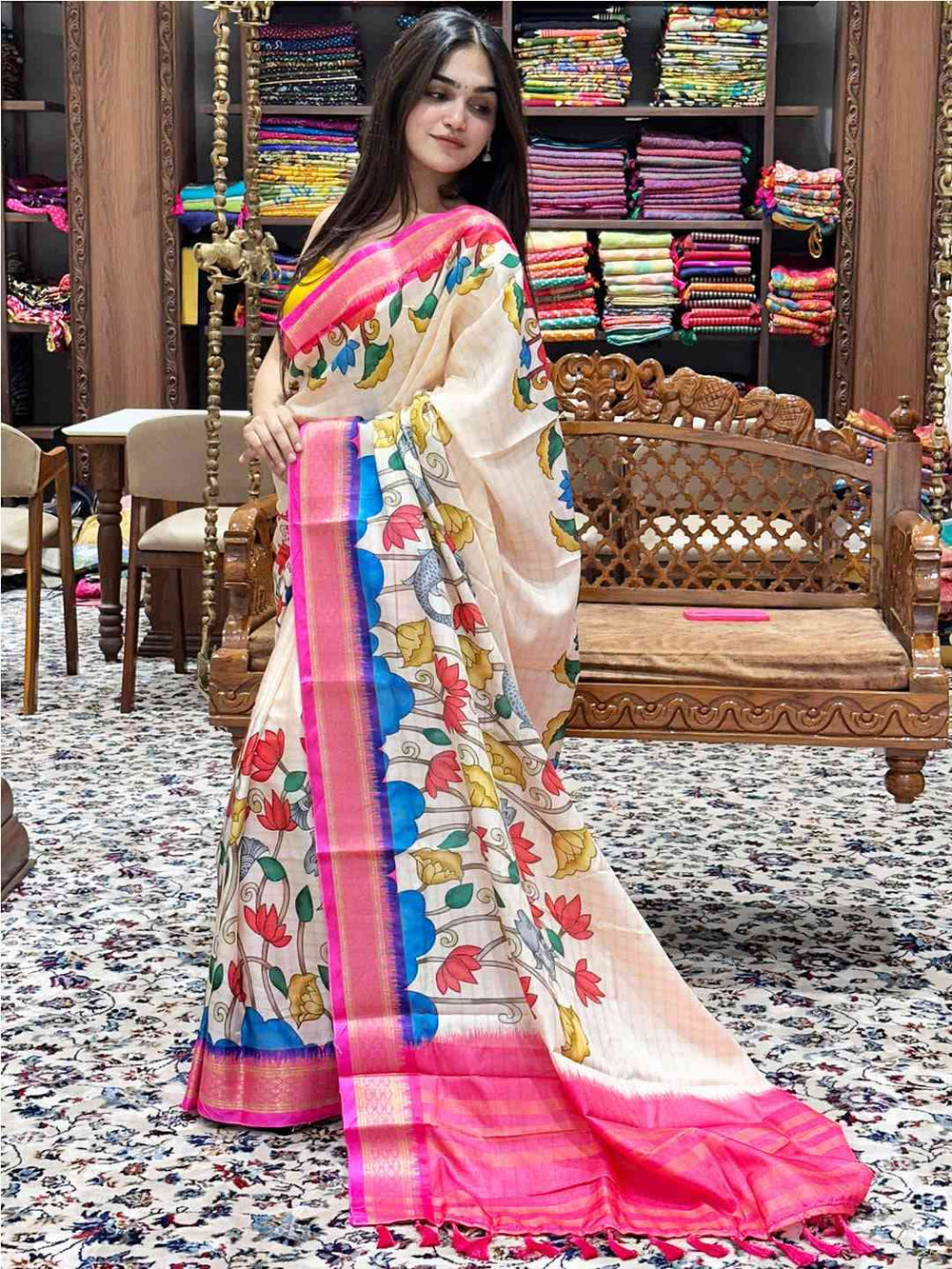 Elegant Uppada Silk Saree with Kalamkari design Vastranand 