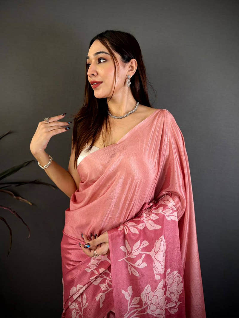 Soft Chinnon Ombre Floral Print Saree