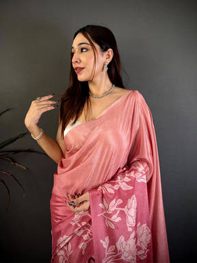 Soft Chinnon Ombre Floral Print Saree
