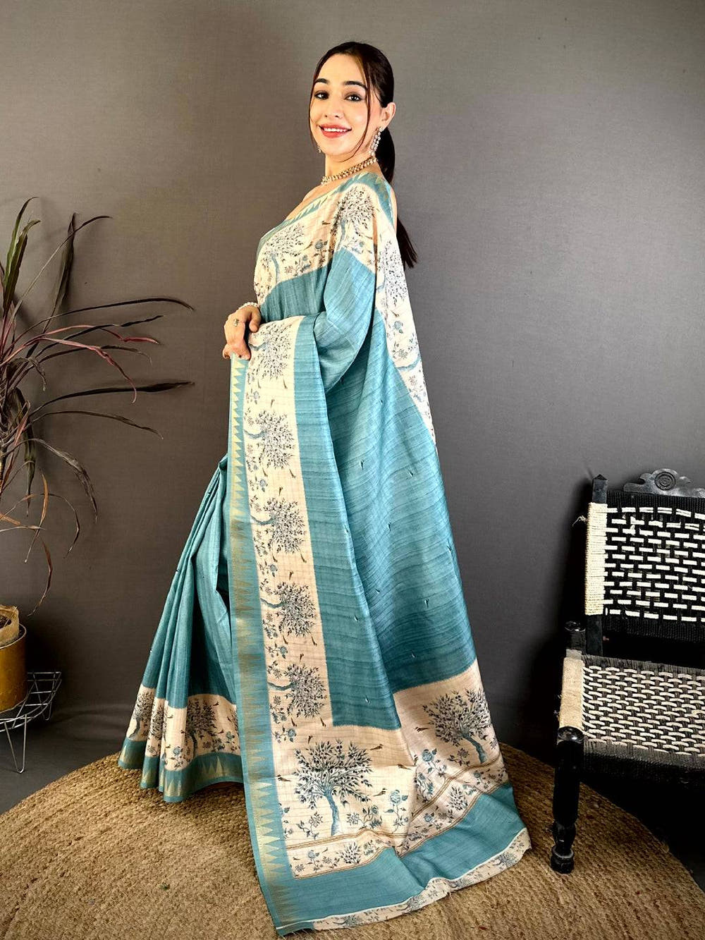 Royal Rama Floral Weave Saree