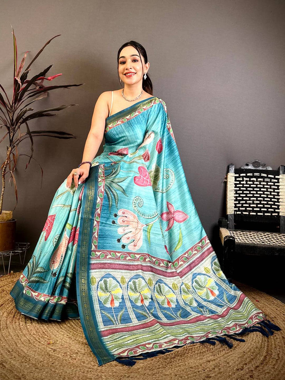 Classic Rudraksh Border Floral Silk Saree