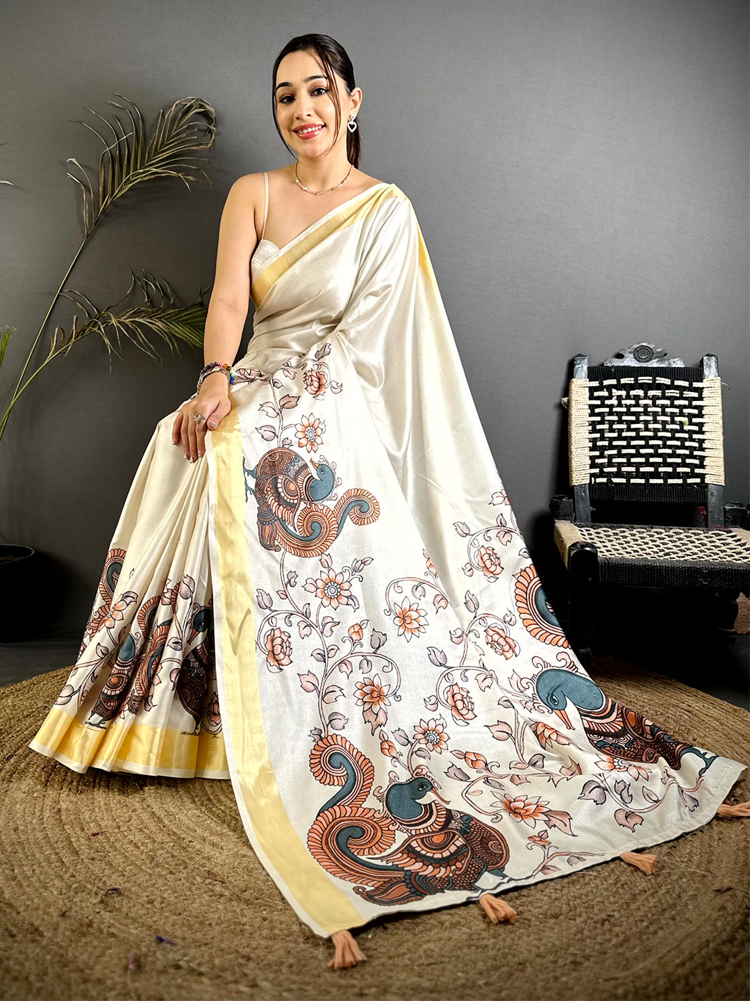 Heritage Pen Kalamkari Khadi Silk Saree