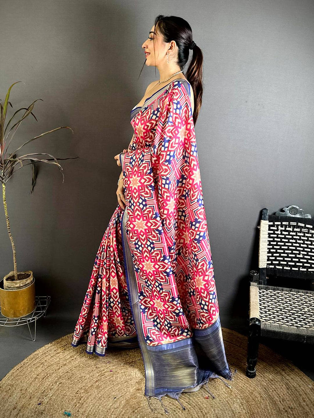 Artisan Gold Lakda Patta Kalamkari Saree