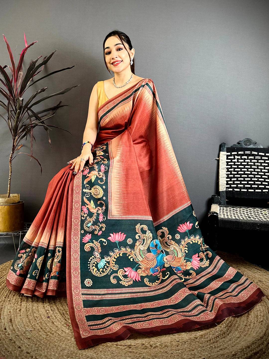 Vibrant Tanjore Peacock Border Saree