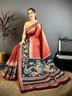 Vibrant Tanjore Peacock Border Saree