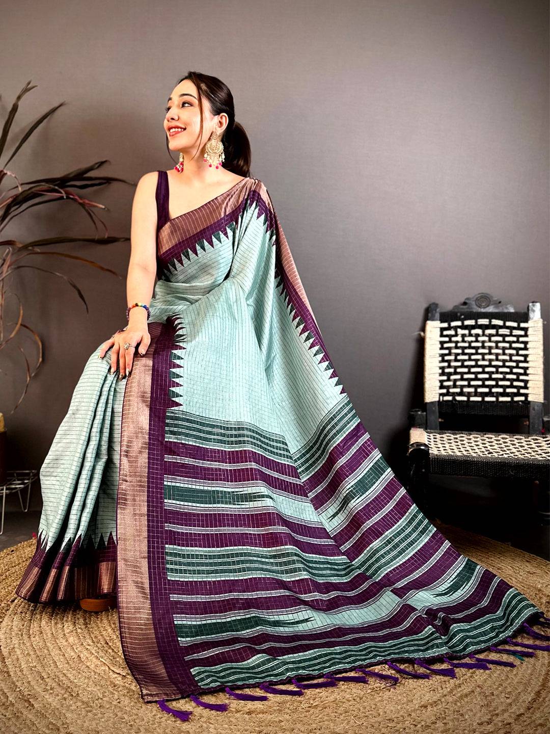 Classic Black Zari Checks Designer Saree
