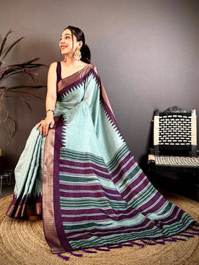 Classic Black Zari Checks Designer Saree