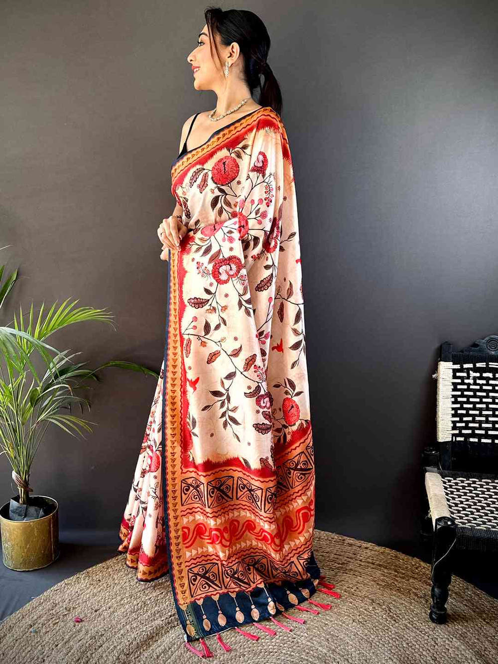 Toffee Peach Soft Silk Floral Saree