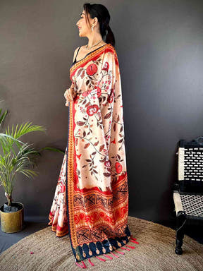 Toffee Peach Soft Silk Floral Saree