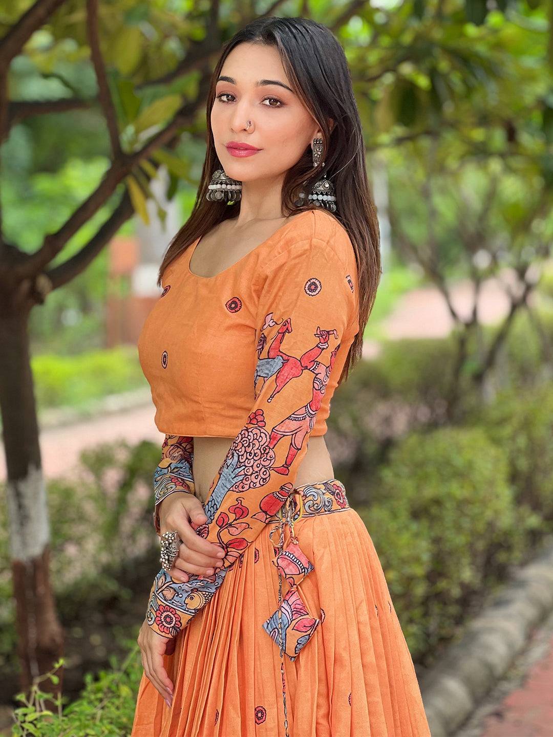 Close-up of Kalamkari Lehenga blouse design