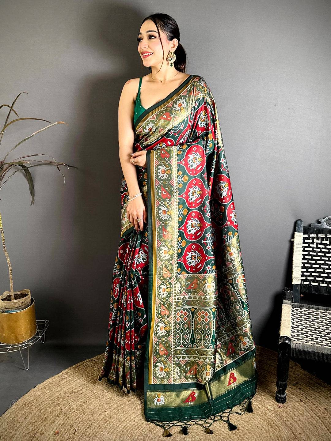 Green Patola Weave Soft Sami Silk Saree