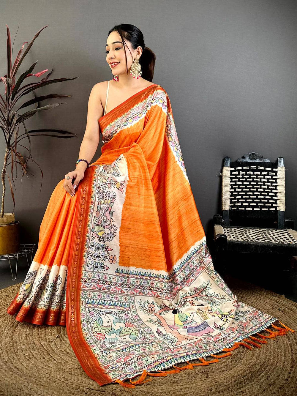 Stylish Madhubani Print Soft Silk Saree