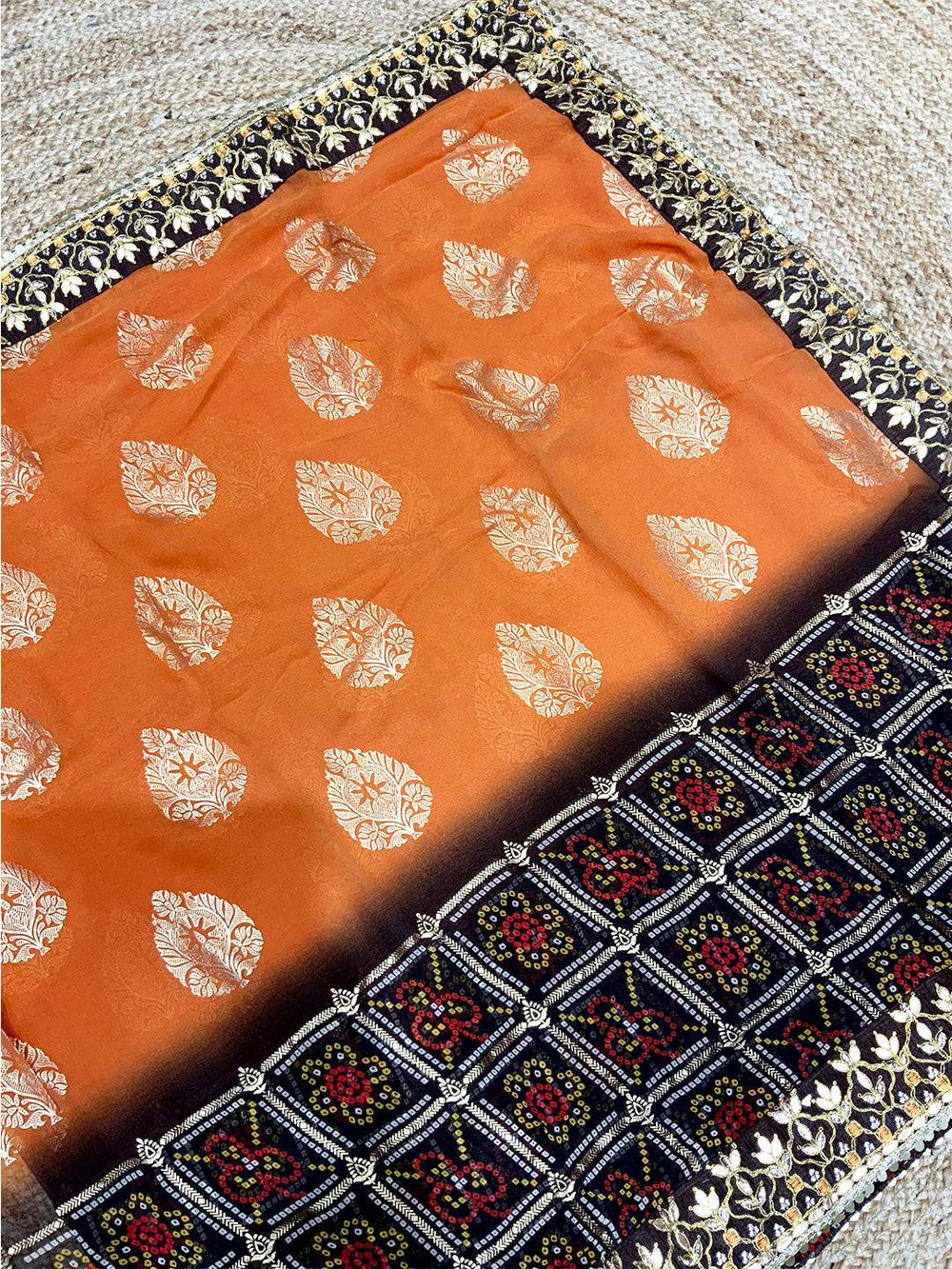 Opulent Bandhej Foil Work Saree