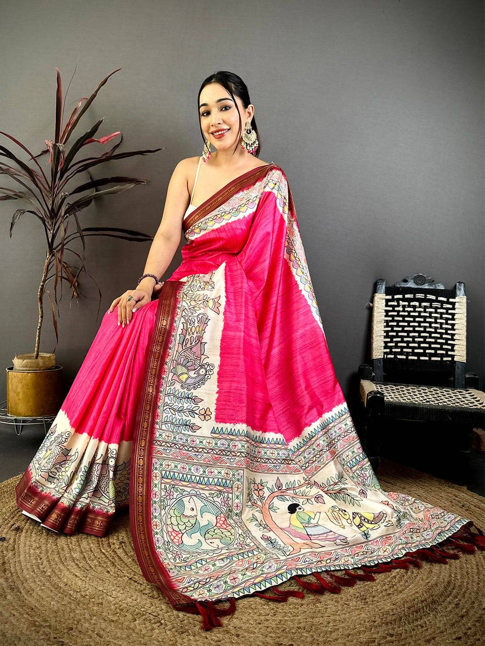 Royal Madhubani Print Soft Silk Saree
