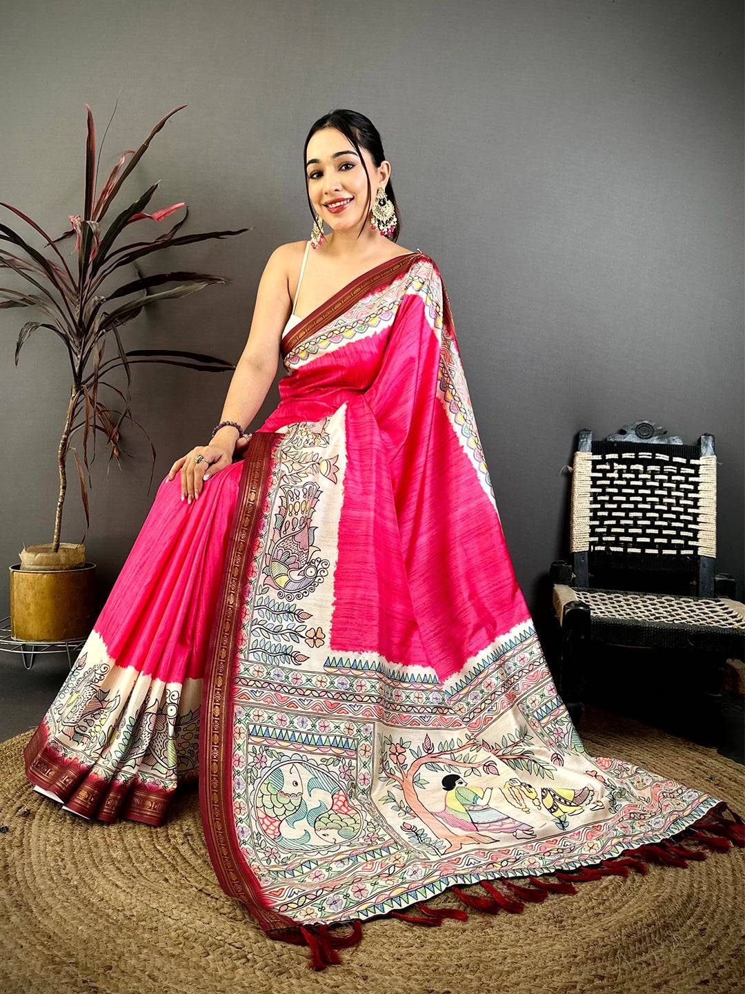 Royal Madhubani Print Soft Silk Saree