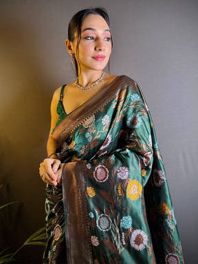 Deep Green Banarasi Silk Zari Butta Saree