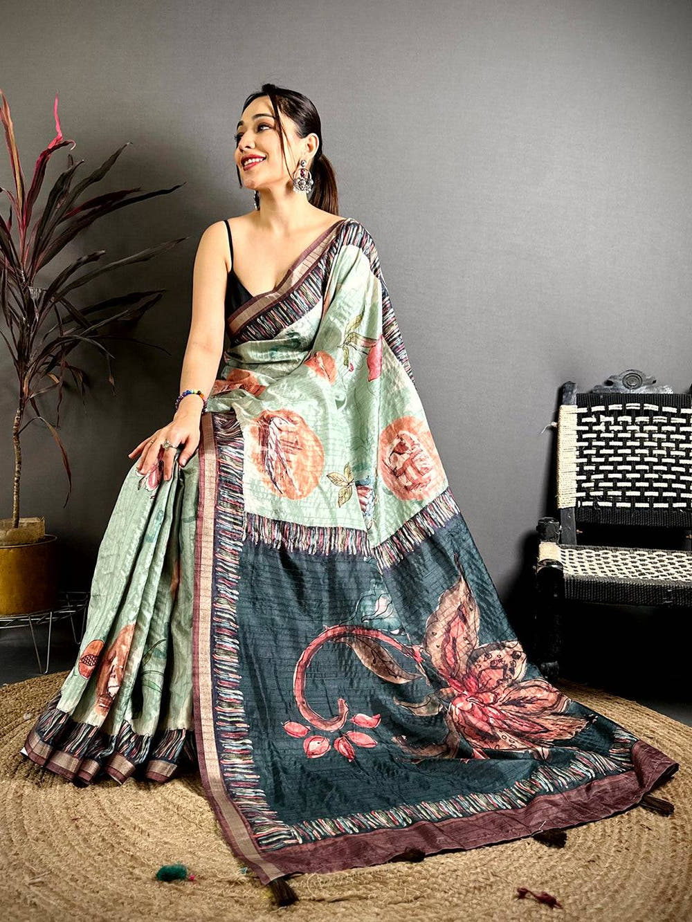 Artistic Soft Tussar Kalamkari Saree