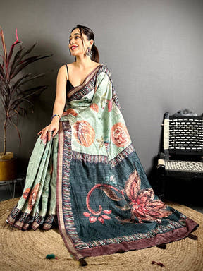 Artistic Soft Tussar Kalamkari Saree