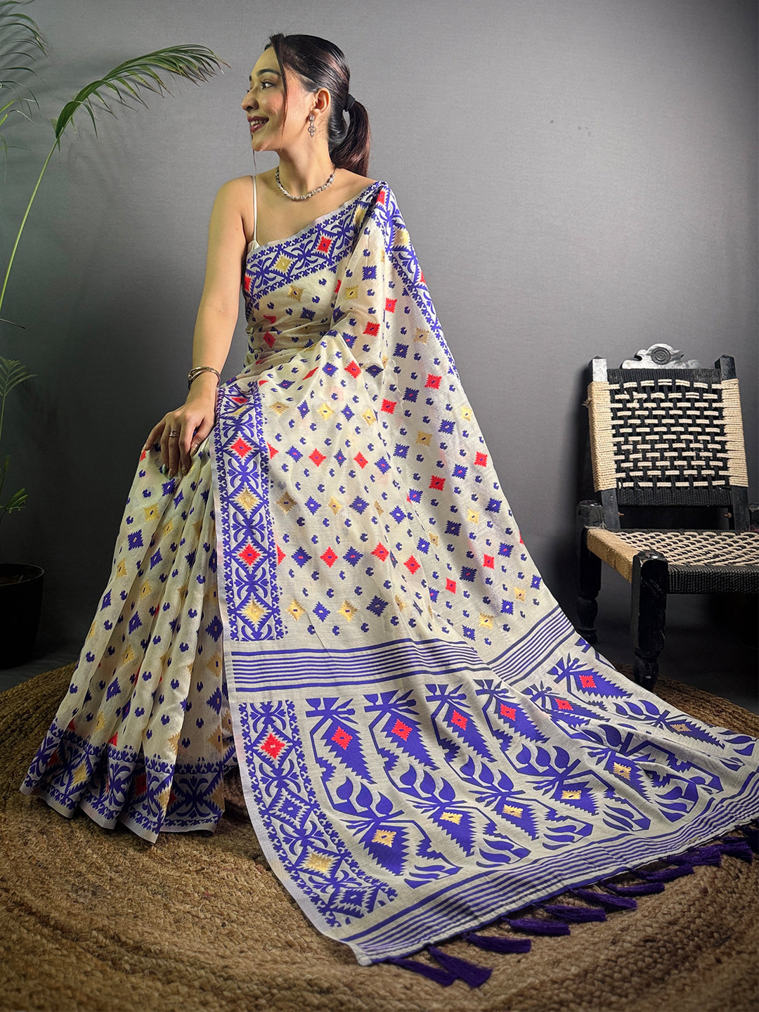 Light Purple Dhakai Jamdani Cotton Silk Saree