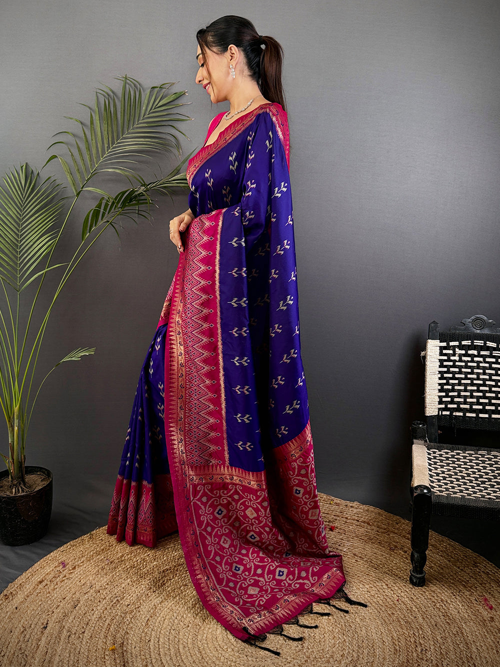 Regal Purple Soft Silk Ikkat Saree