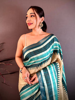 Elegant Soft Tussar Kantha Print Saree