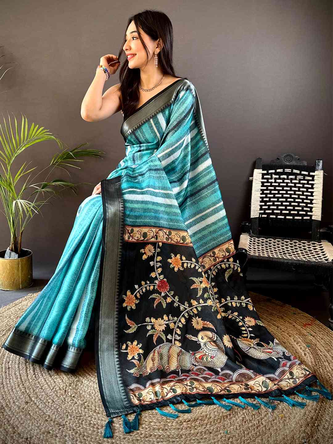 Blue Kota Doriya Stripe Print Saree