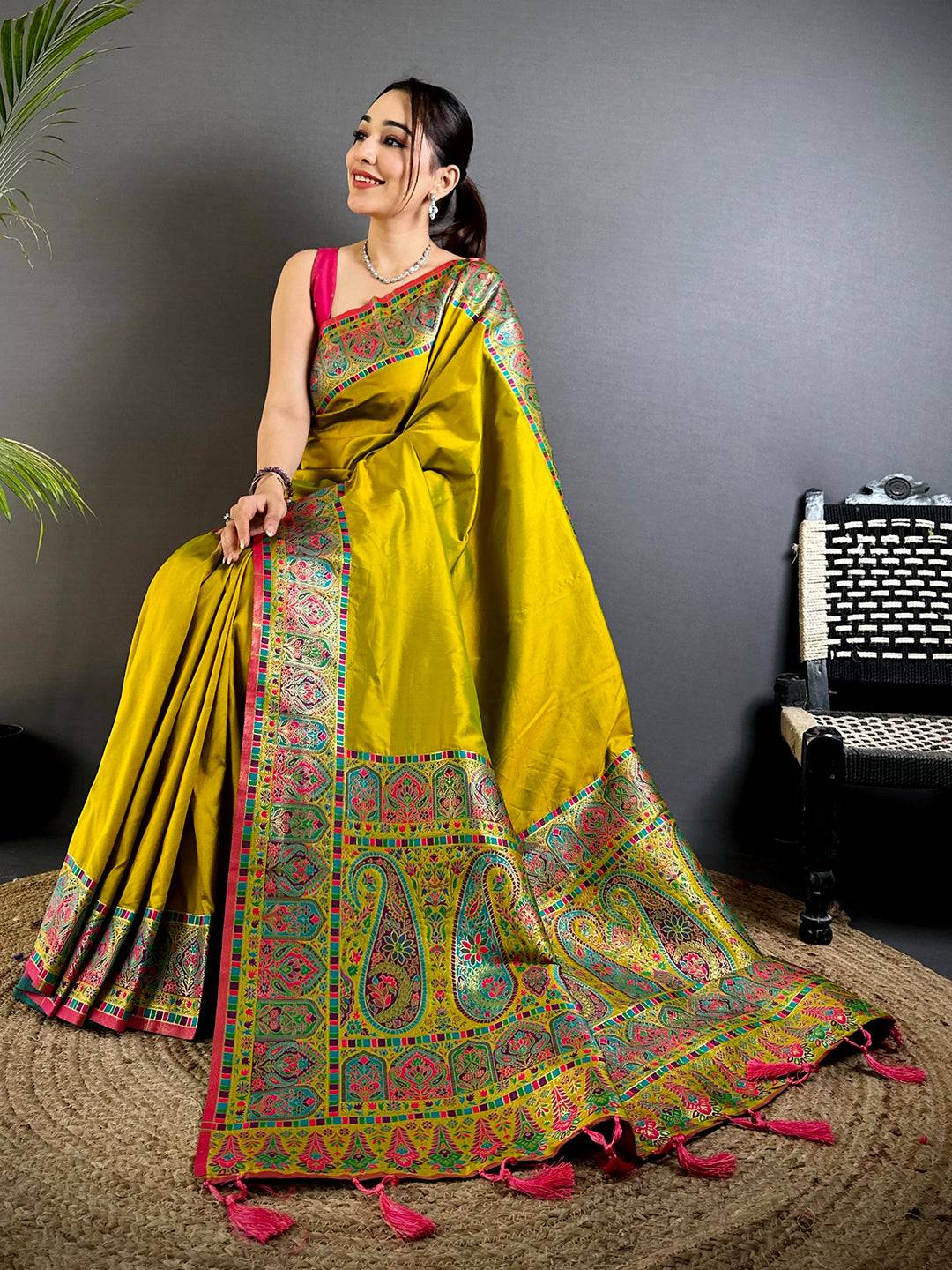 Artistic Minakari Pashmina Soft Silk Saree


