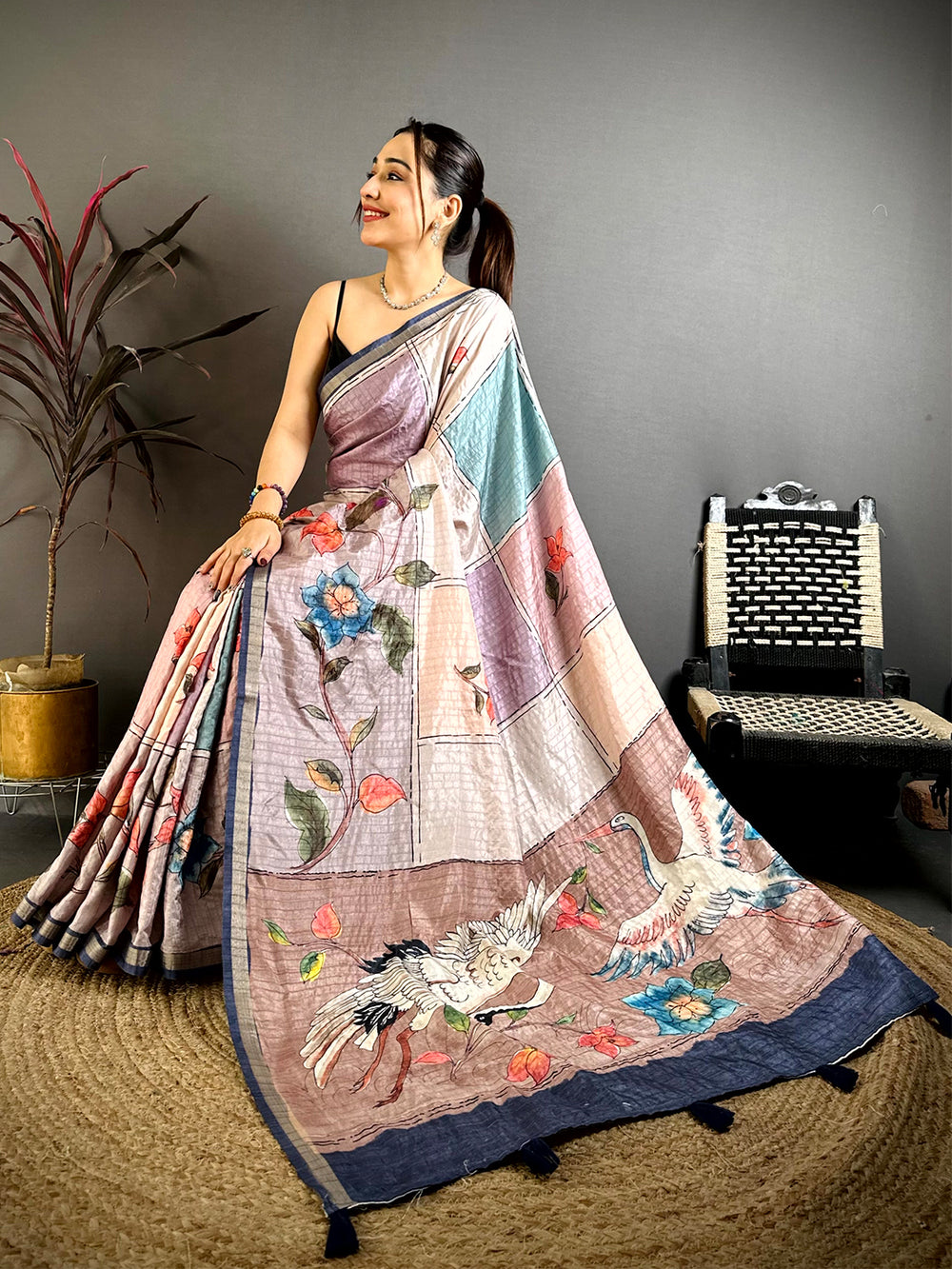 Opulent Digital Kalamkari Tussar Saree