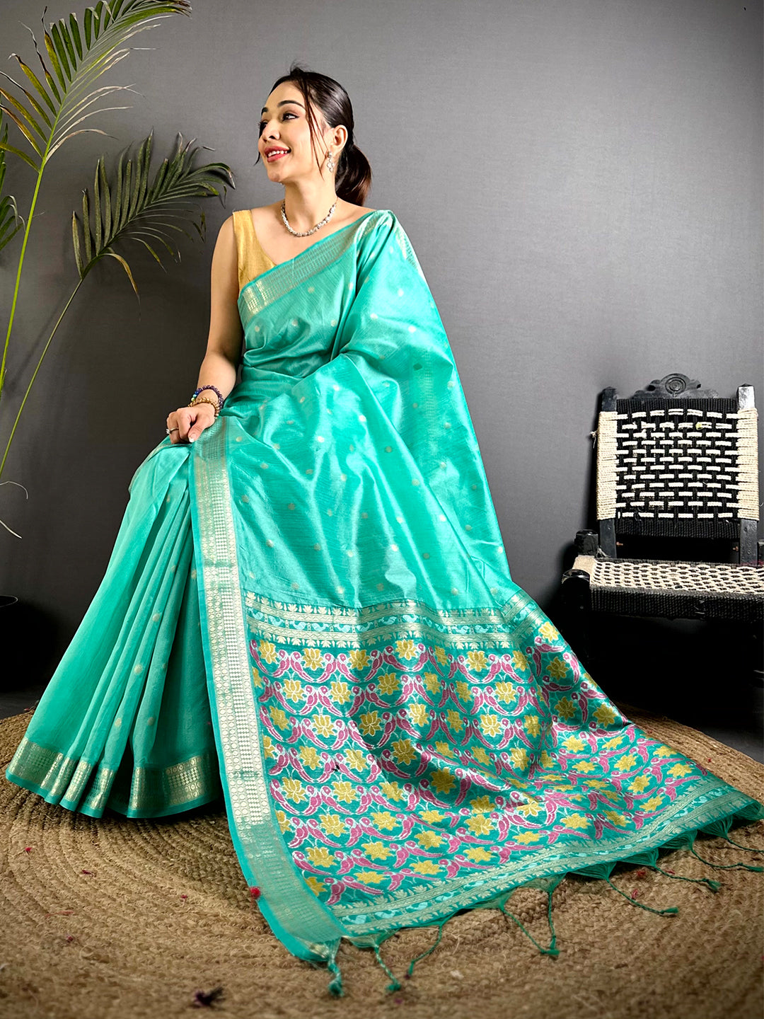 Rama Minakari Paithani Raw Silk Saree