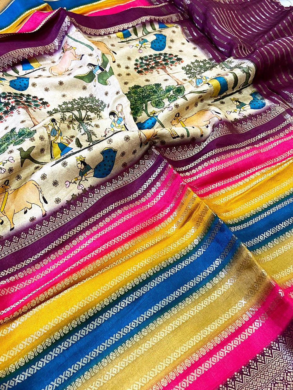 Radiant Soft Silk Kalamkari Zari Stripe Saree