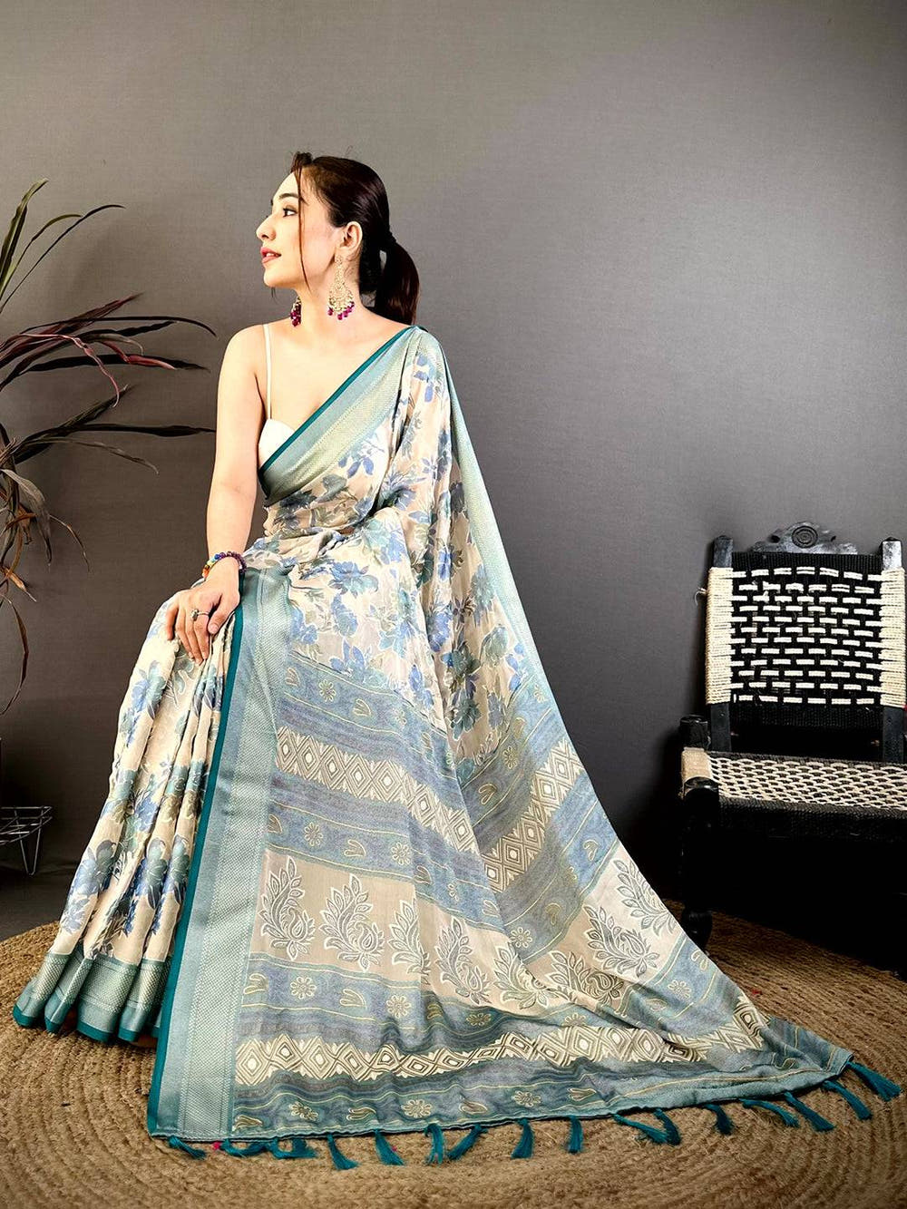 Vibrant Brasso Floral Weaving Saree