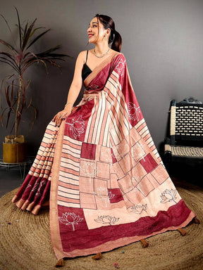 Lotus Print Ghichaa Weaving Tussar Saree