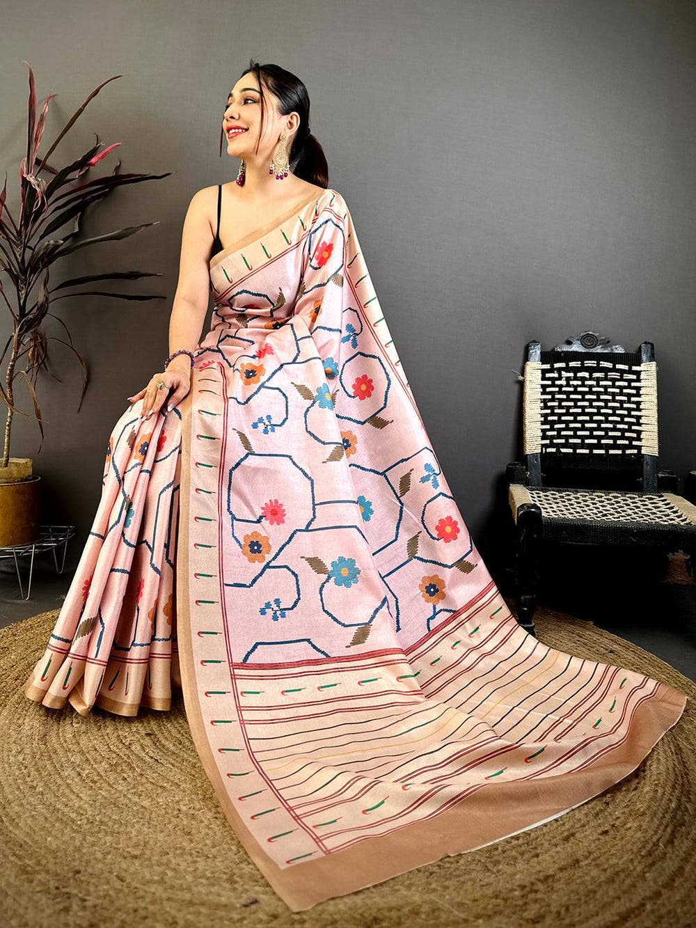 Regal Tussar Ikkat Meenakari Print Saree