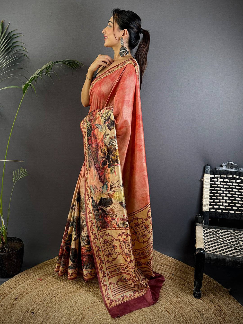 Red Soft Dola Silk Printed Saree