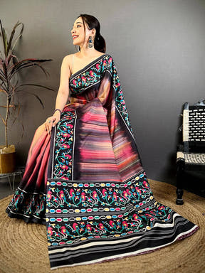 Regal Parrot Ikkat Print Tussar Saree
