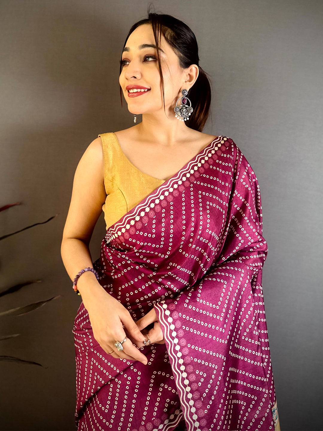Opulent Tussar Bandhej Kalamkari Saree