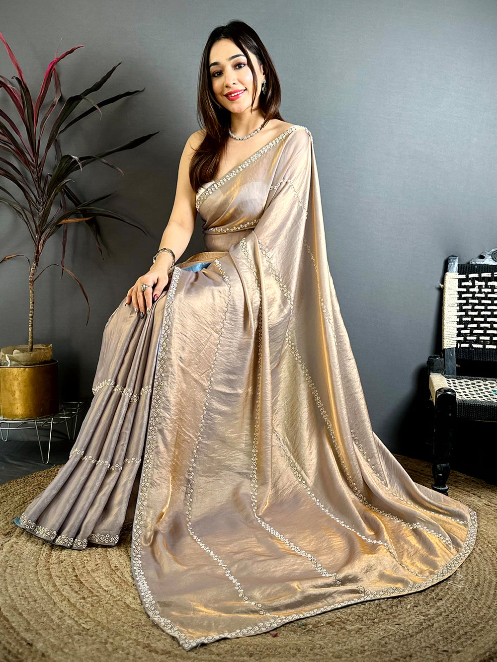 Vibrant Peal Satin Tissue Saree